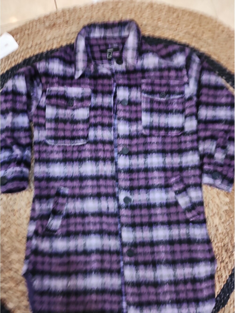 Forever21 Ombre Fuzzy Large Button Front Long Sleeve Shacket Long Jacket M